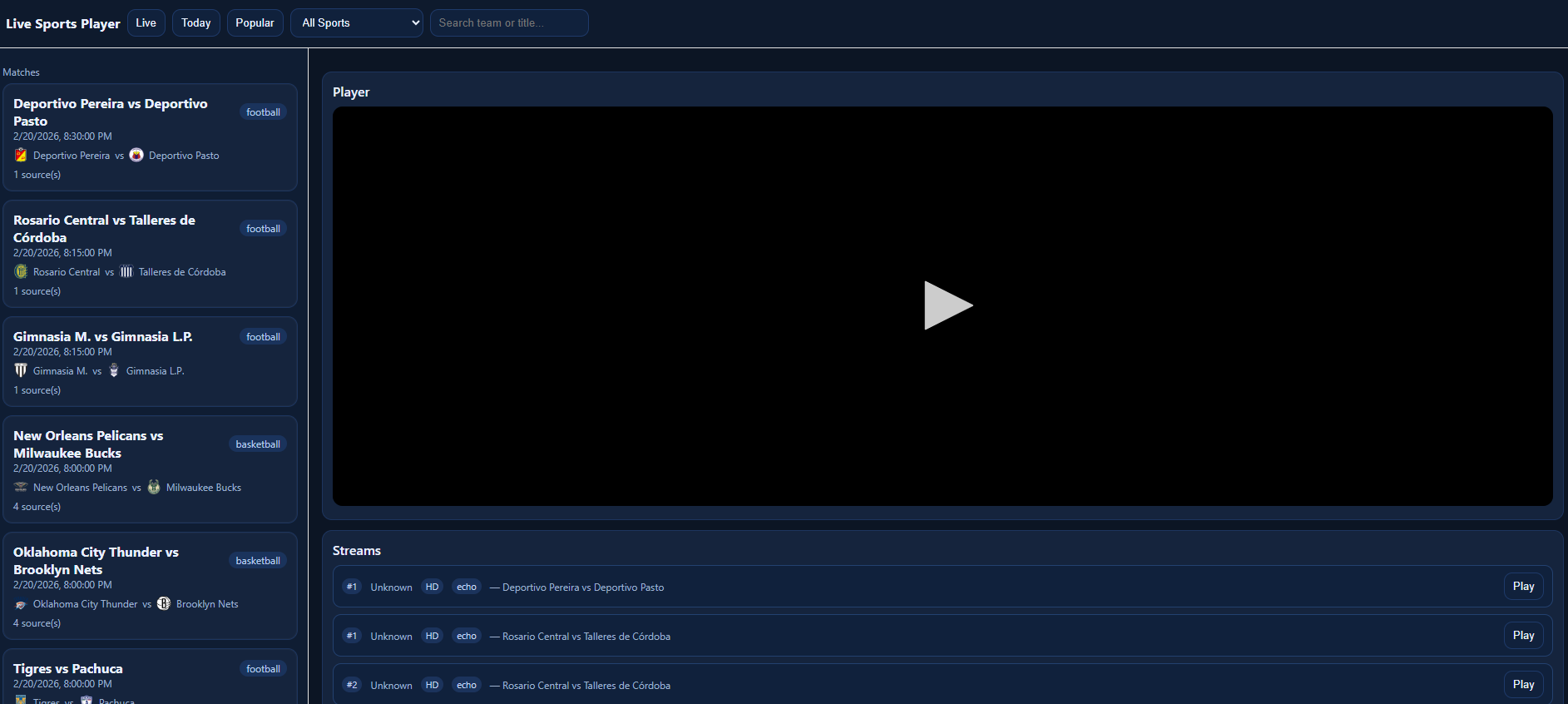 Screenshot of the project showing the list in action